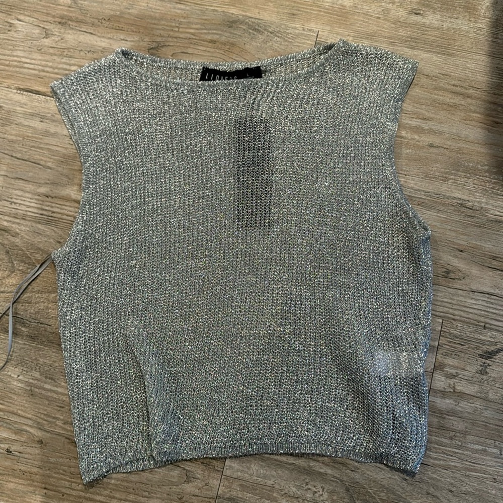 Princess Polly PALASADES TOP SILVER (brand Lioness) metallic mesh top